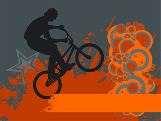 Fototapeta na wymiar Funky abstract vector illustration with biker silhouette