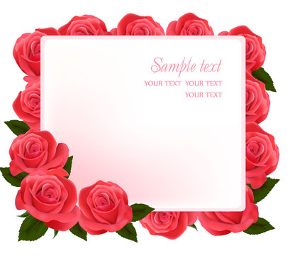 Card with beauty pink roses. Vector illustration.