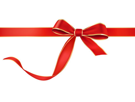 Gift red bow with ribbons. Vector illustration.