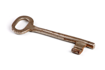 Vintage key on white background
