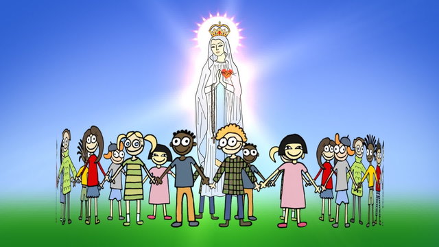 Dzieci stojące wok&oacute;ł Matki Boskiej