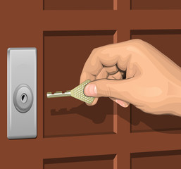 Key in hand prepares to open the door