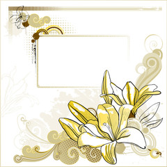 Background  with a drawn lilies and decoration