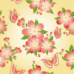 Oriental seamless pattern cherry blossom with butterfly
