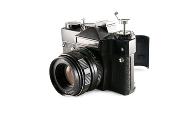 old SLR  film camera isolated on white