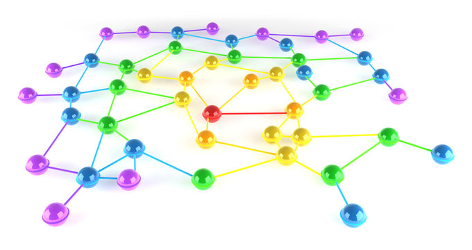 A network or grid of connected units with LGBT colours