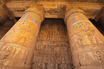 Héiroglyphes à Medinat Habu. Louxor, Egypte