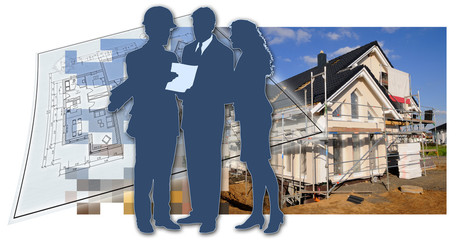 couple with architect at construction side
