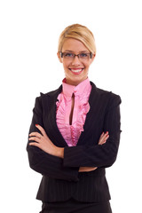 Blonde business woman smiling