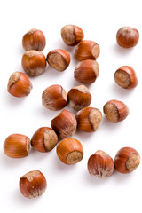 hazelnuts on white background