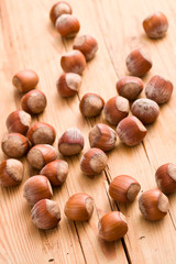 hazelnuts on wooden table
