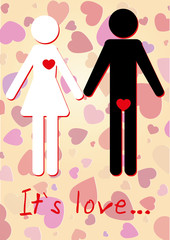 Valentine card with man and woman with hearts, vector