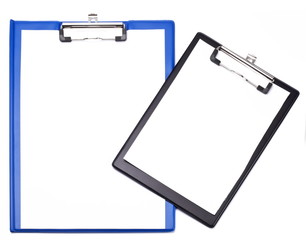 Black and blue clipboards on a white background.