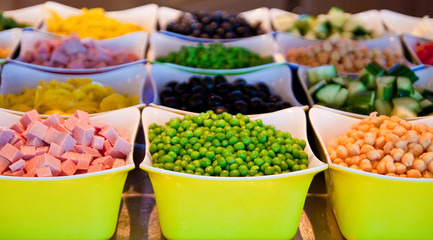 Green Peas and Vegetables on Fresh Salad Bar