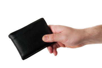 Male Hand Holding a Black Leather Wallet
