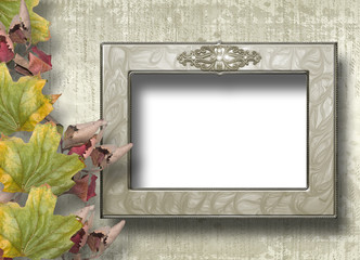 Grunge papers design in scrapbooking style with frame and foliag