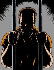 Tekening van een gevangene in een stripboekformaat