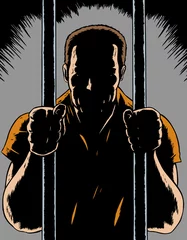 Foto op Plexiglas Strips Tekening van een gevangene in een stripboekformaat