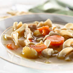 chicken noodle soup closeup