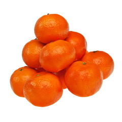 Piled ripe mandarins isolated over white background.