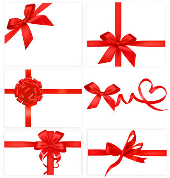Big collection of red gift bows. Vector.