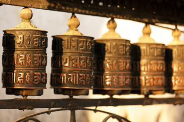tibetan prayer wheels in nepal