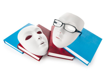 Reading concept with masks, books and  glasses