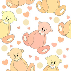 Seamless saint valentine pattern with teddy bears and hearts