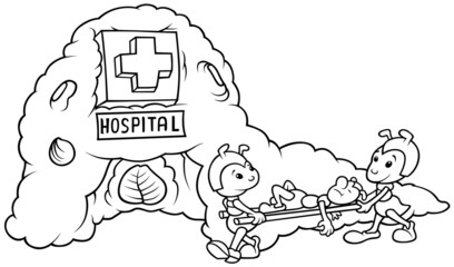 Ant Hospital - Black and White Cartoon illustration