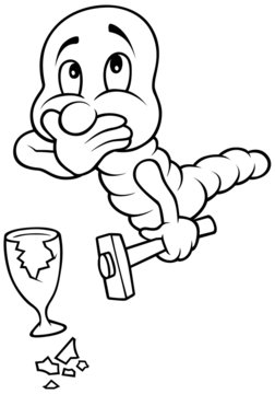Worm and Hammer - Black and White Cartoon illustration