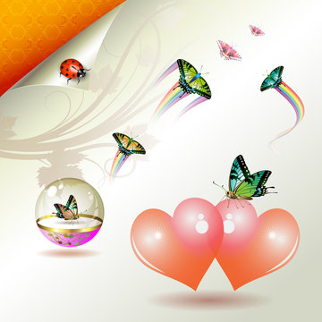Valentine's day, illustration with hearts and butterflies