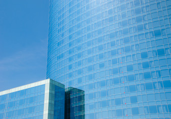 Fototapeta na wymiar Blue facade of the modern corporate buildings