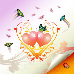 Valentine's day, illustration with hearts and butterflies