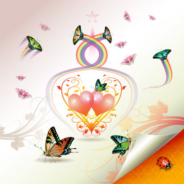 Valentine's day, illustration with hearts and butterflies