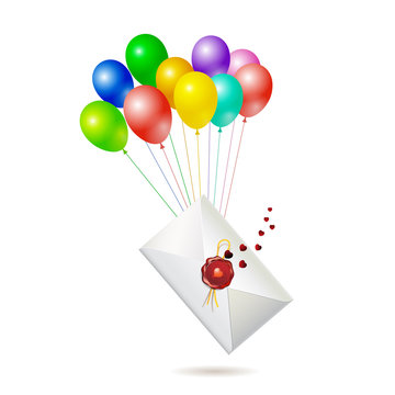 Back of envelope with seal raised by balloons