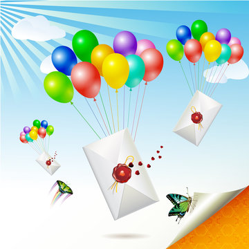 Envelopes with seal raised by balloons