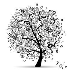 Digital tree silhouette, numbers
