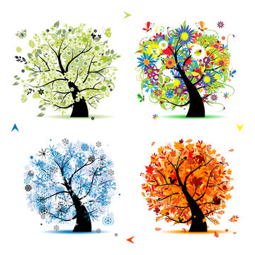 Four seasons - spring, summer, autumn, winter. Art trees