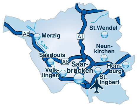 Bundesland Saaland mit Autobahnen