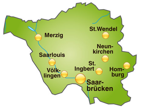 Bundesland Saarland als &Uuml;bersichtskarte