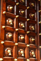 Hindu temple door with lots of bells