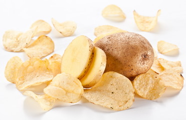 potato chips isolated on white background