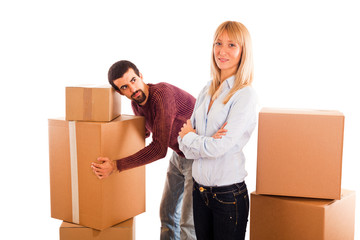 Young Couple on Moving, Husband angry with Wife