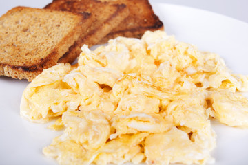 Breakfast - toasts, eggs, bacon