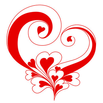 Abstract heart with ornaments of spirals, vector
