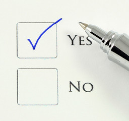 Yes no checkbox checked with pen