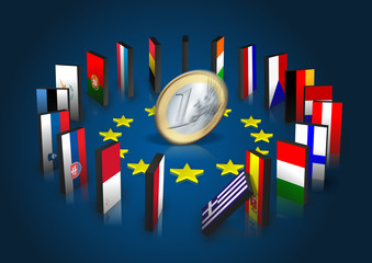 Eurozone kippt - Dominoeffekt - Euro dreht sich - obrazy, fototapety, plakaty