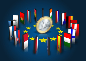 Eurozone - Dominoeffekt - Euro dreht sich - obrazy, fototapety, plakaty