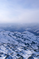 Western Sayan mountains. Ergaky. Siberia. Russia in winter time.