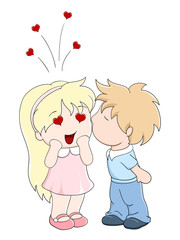 Boy kisses the girl on cheek